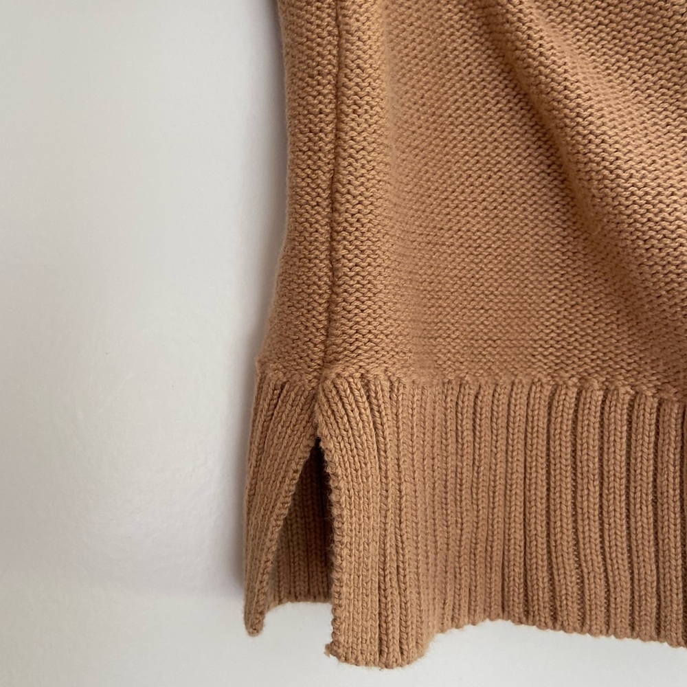 Quince Organic Cotton Cropped Cardigan Sweater Camel Brown Faux Horn Button Sz M - Picture 8 of 16